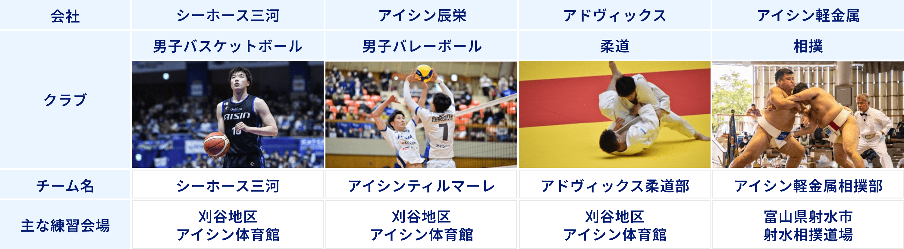 男子バスケットボール、男子バレーボール、柔道、相撲